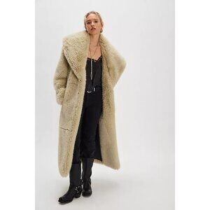 Free People Shoreditch Maxi Topcoat Womens M Mob Wife Chic Cozy Lux Faux Fur